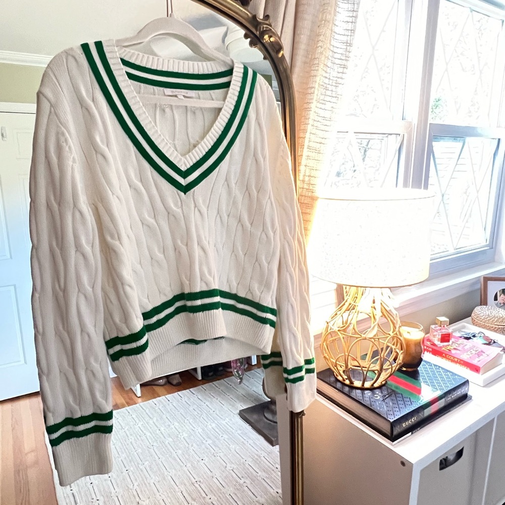 Green & White Tennis Sweater